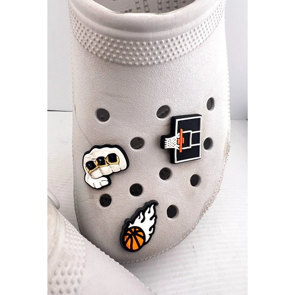Crocs Classic Clog Gray Slip On Shoes Men's 10 Basketball Charms Summer Casual
